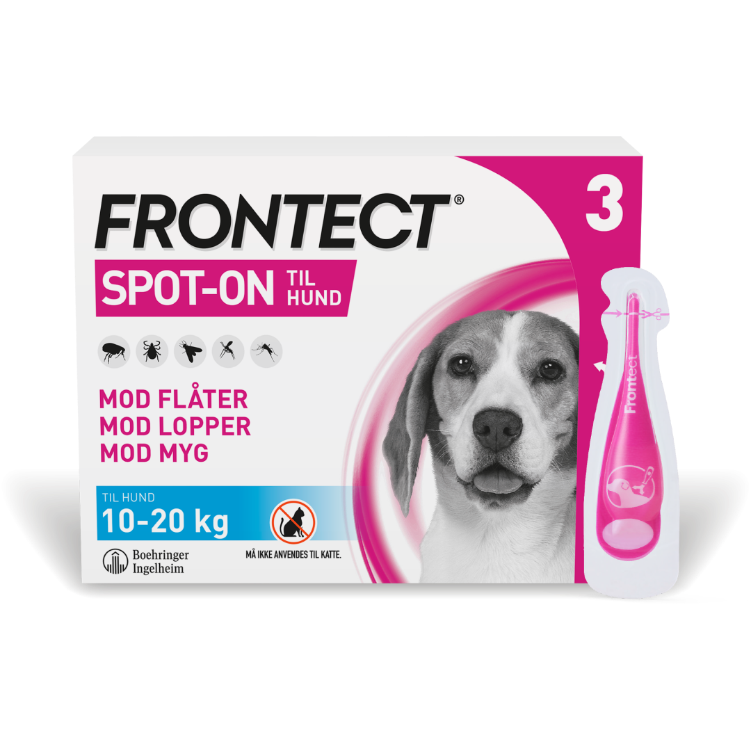 Frontect spot-on loppe- og flåtmiddel til hund | >10-20 kg (3 pipetter)