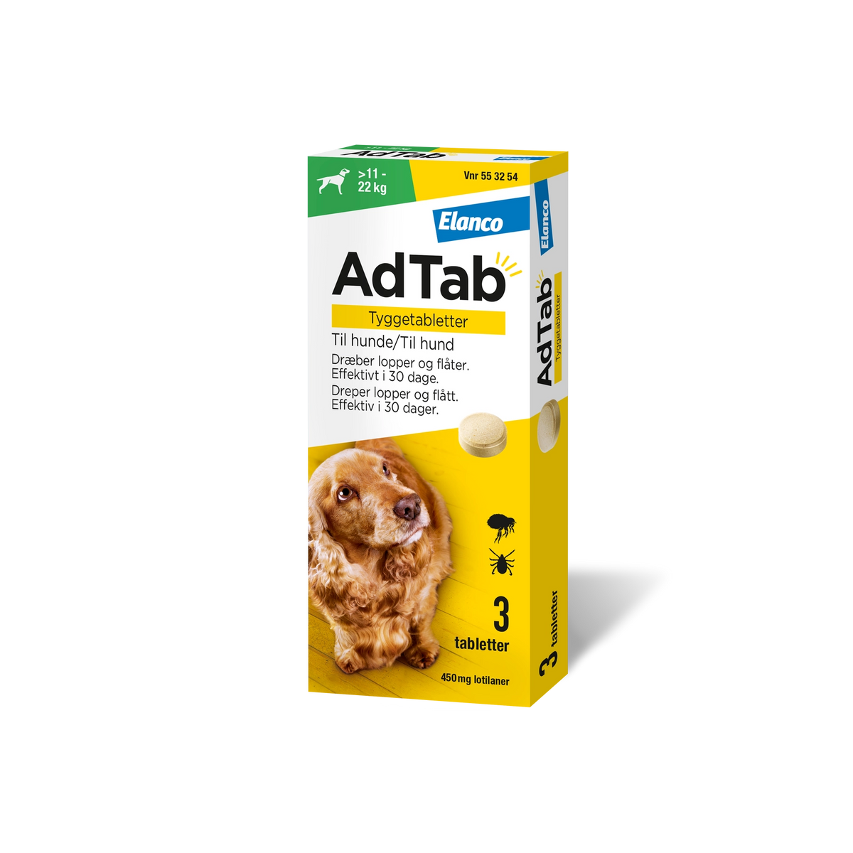 AdTab tyggetabletter loppe- og flåtmiddel til hund 11-22 kg (3 stk)