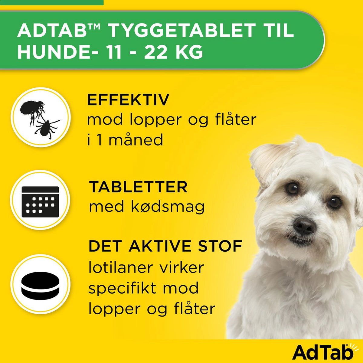 AdTab tyggetabletter til hund 11-22 kg mod lopper og flåter