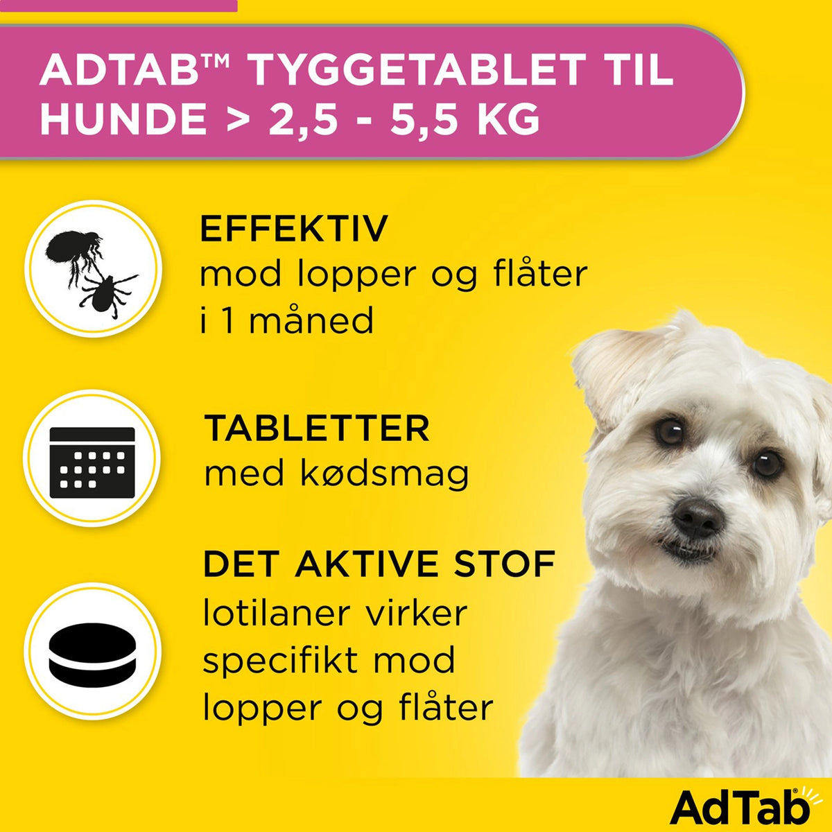 AdTab tyggetabletter til hund 2,5-5,5 kg mod lopper og flåter