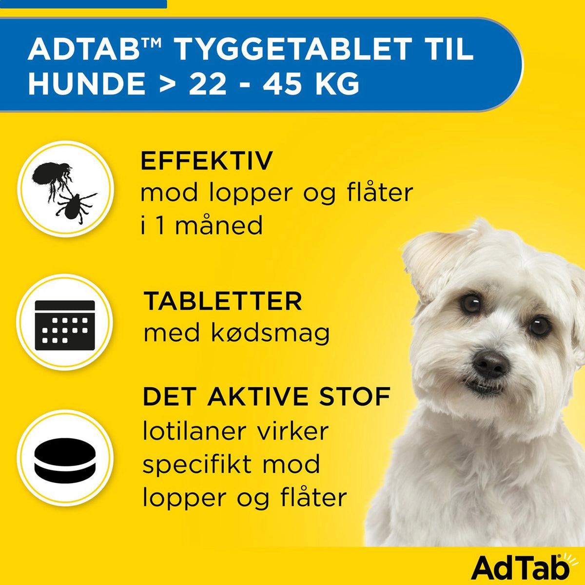 AdTab tyggetabletter til store hunde 22-45 kg mod lopper og flåter