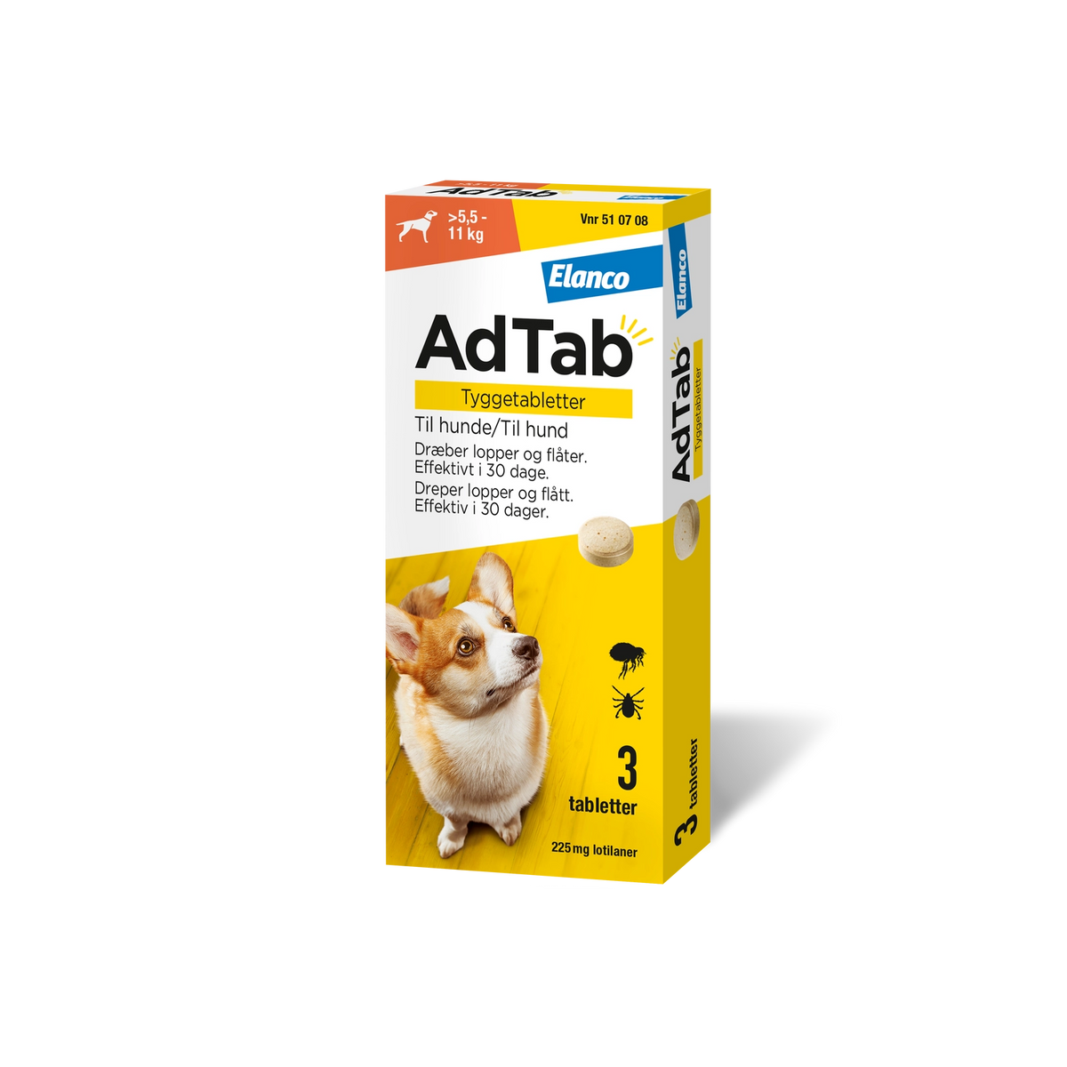 AdTab tyggetabletter loppe- og flåtmiddel til hund 5,5-11 kg (3 stk)