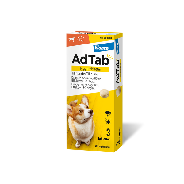 AdTab tyggetabletter loppe- og flåtmiddel til hund 5,5-11 kg (3 stk)