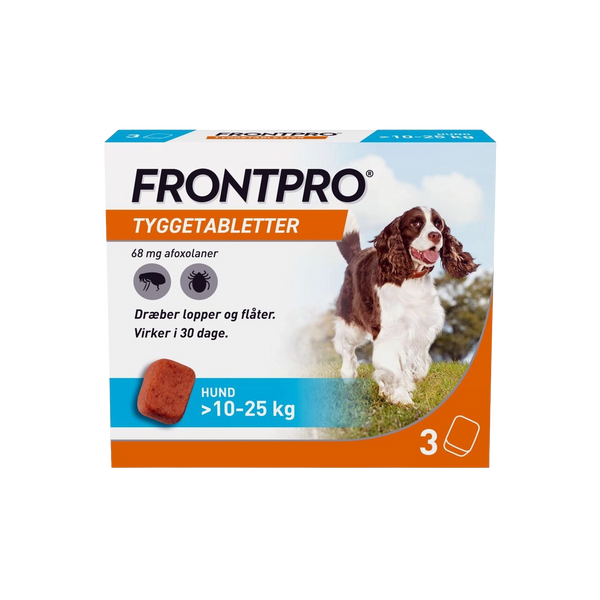 Frontpro tyggetabletter loppe- og flåtmiddel til hund 10-25 kg (3 stk)