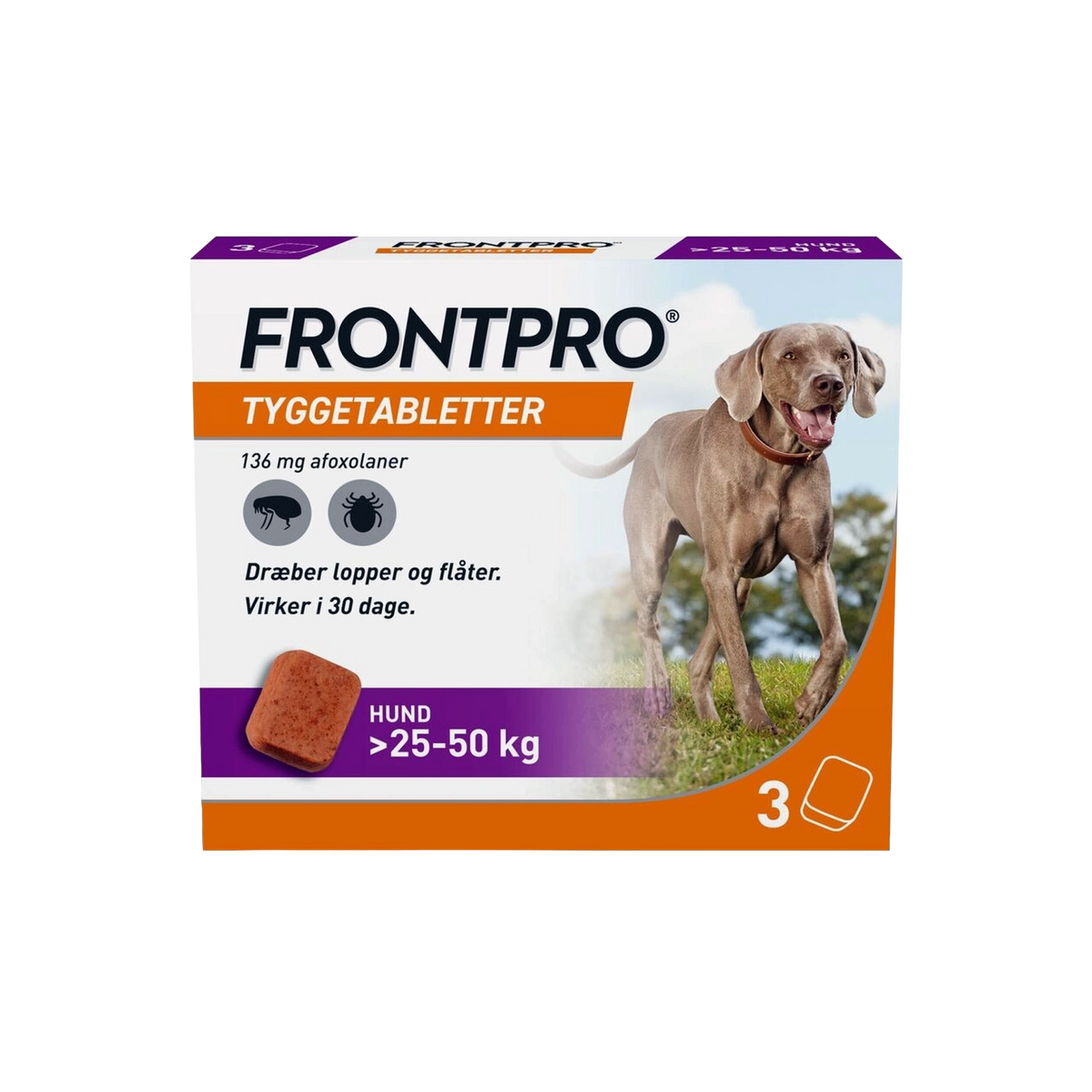 Frontpro tyggetabletter loppe- og flåtmiddel til hund 25-50 kg (3 stk)