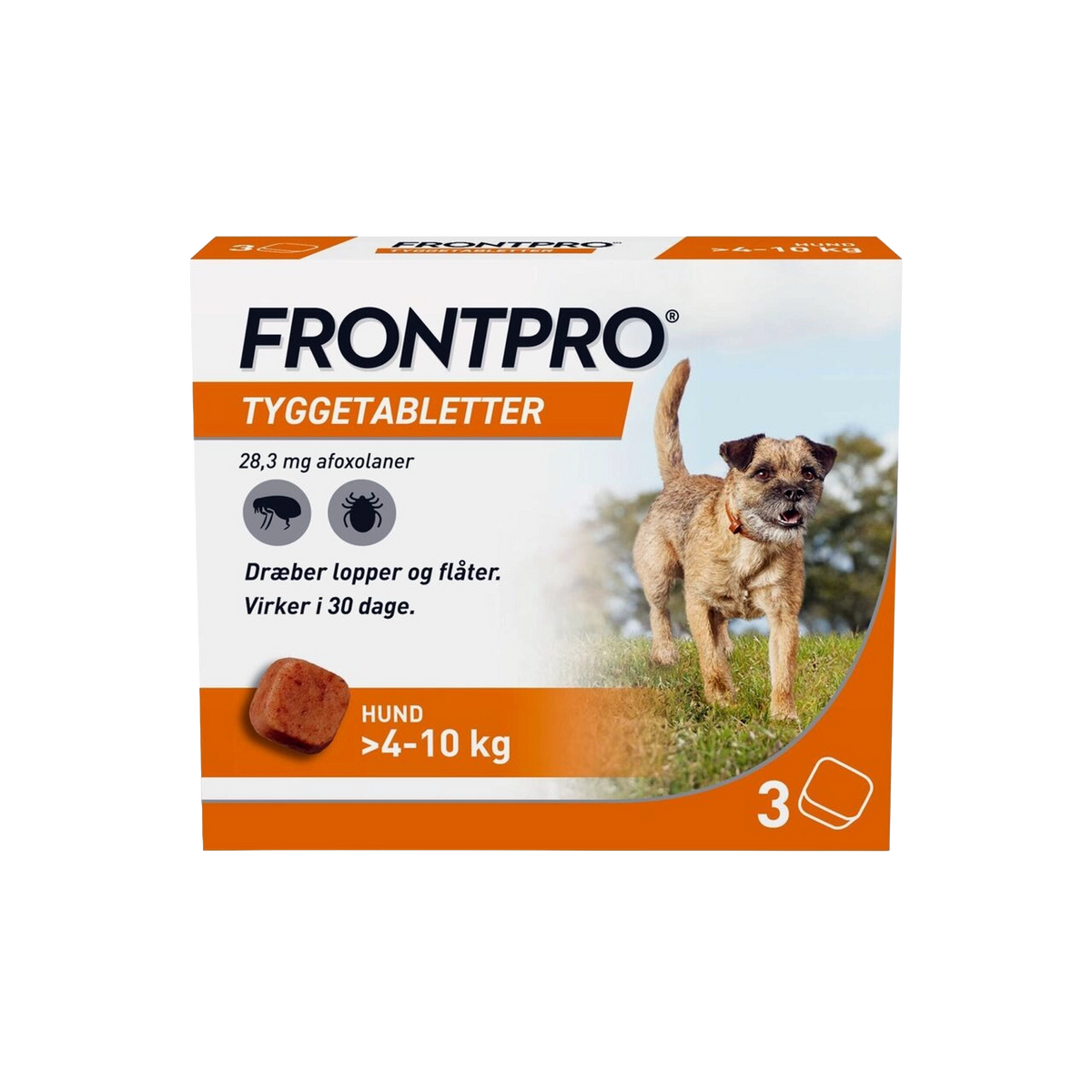 Frontpro tyggetabletter loppe- og flåtmiddel til hund 4-10 kg (3 stk)