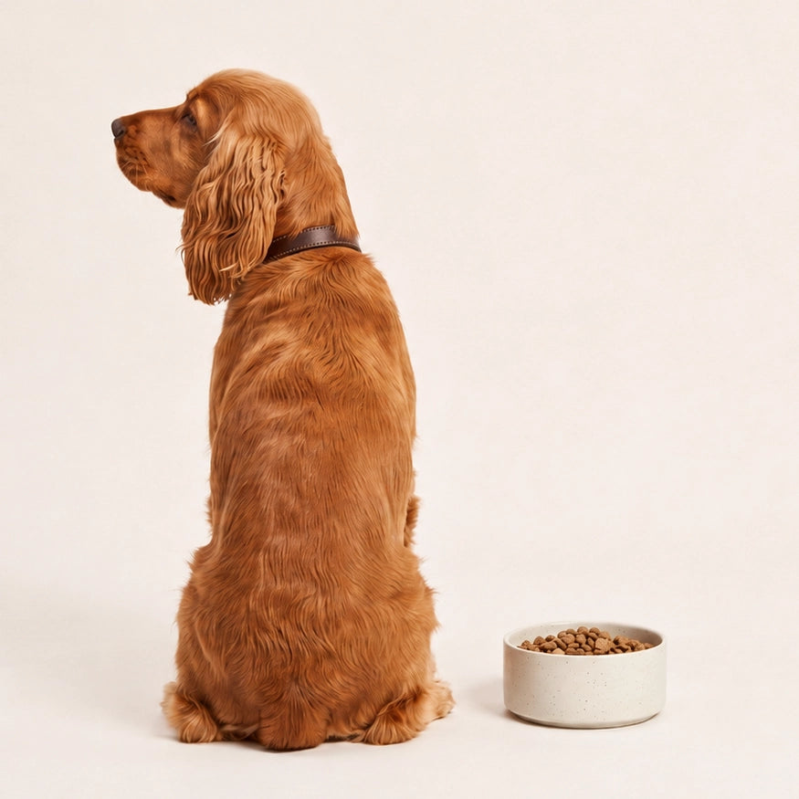 Kræsen hund vender sig væk fra sin madskål