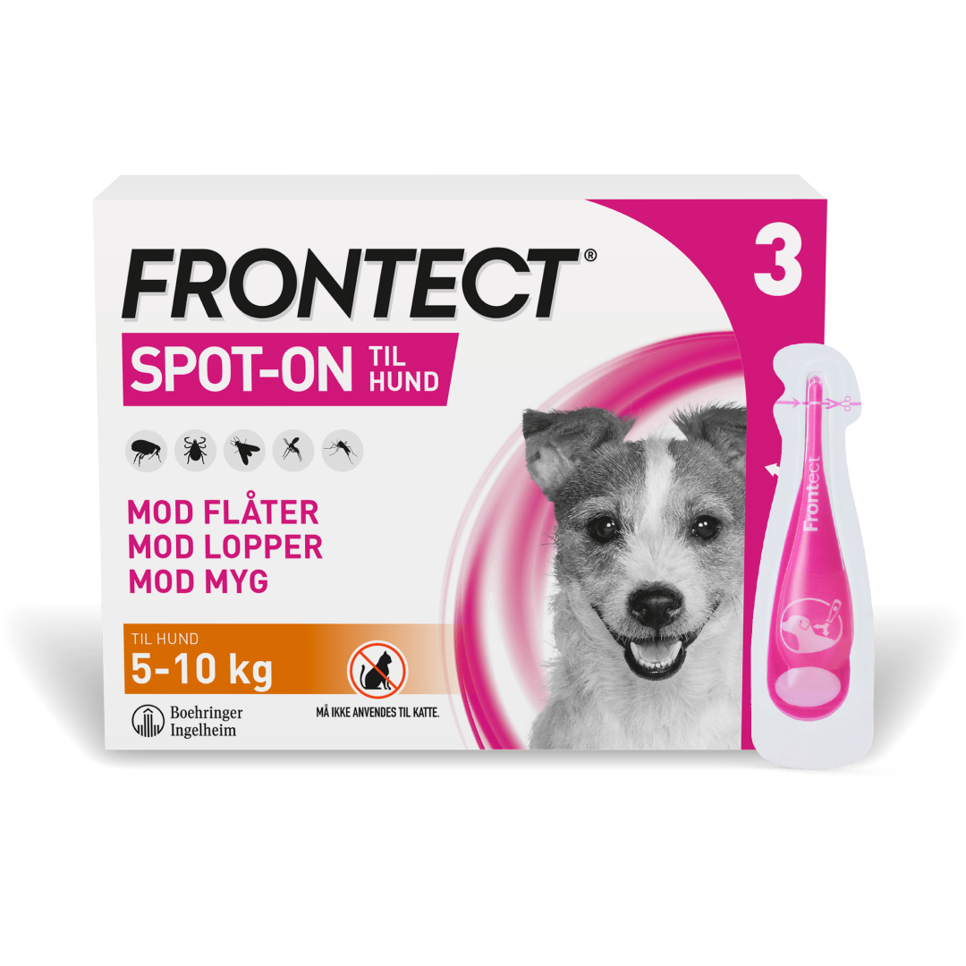 Frontect spot-on loppe- og flåtmiddel til hund | >5-10 kg (3 pipetter)